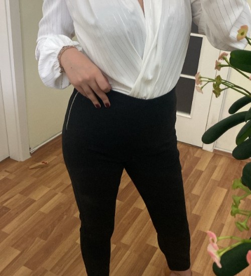 Parlak Çizgili Bodysuit Bluz - EKRU