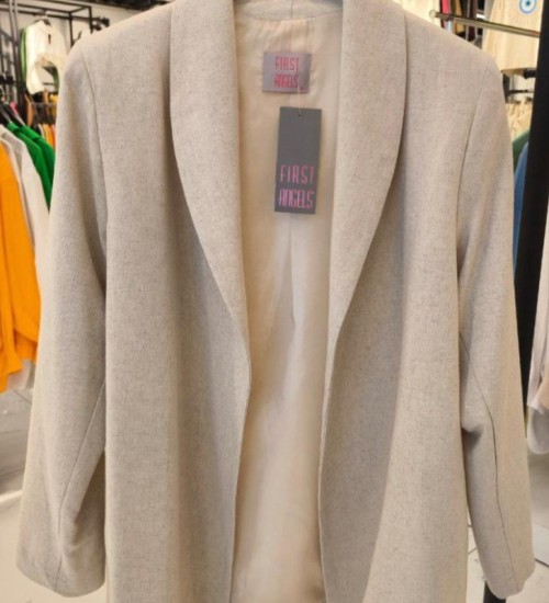 Kruvaze Yaka Keten Ceket - Krem 