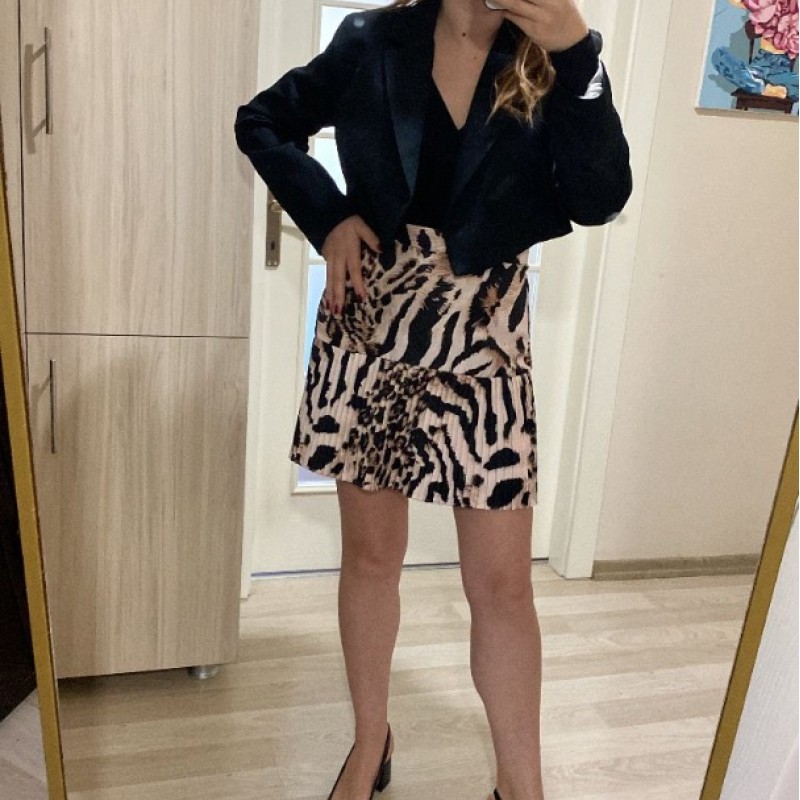 PİLELİ LEOPAR MİNİ ETEK