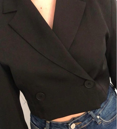 Tek Düğmeli Crop Ceket Siyah