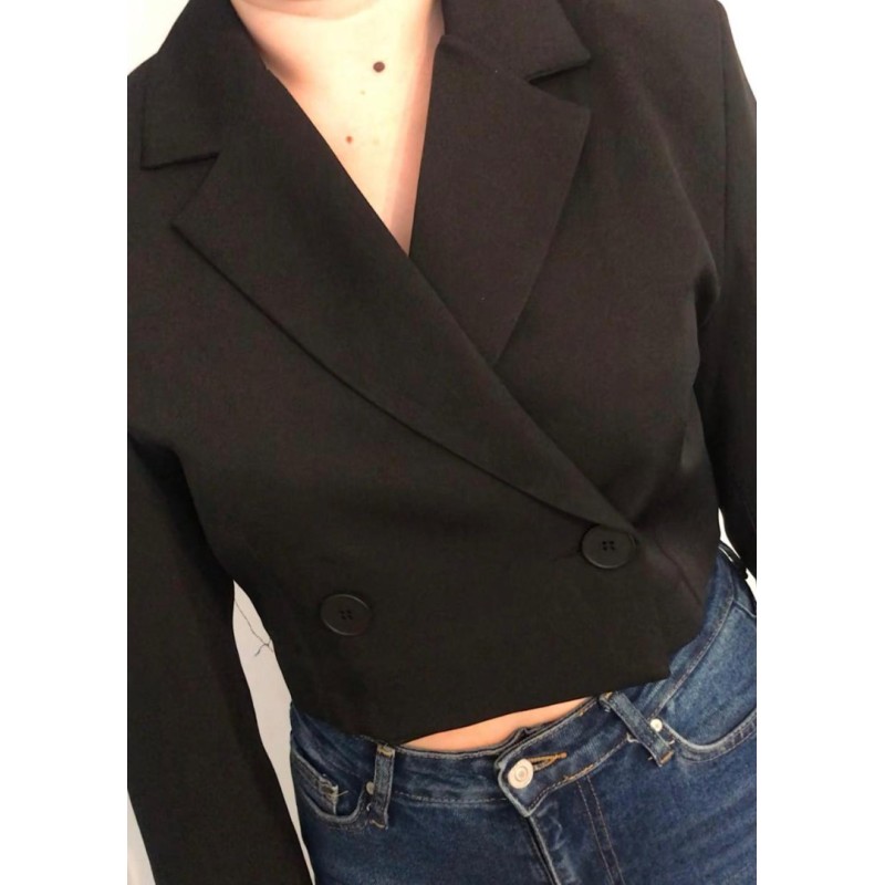 Tek Düğmeli Crop Ceket Siyah