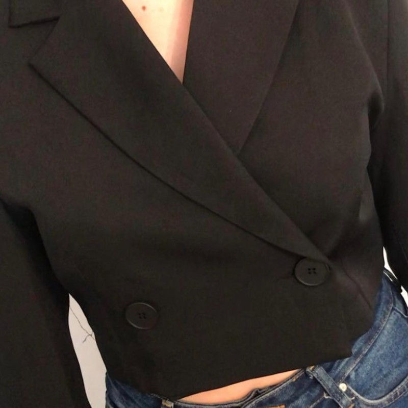 Tek Düğmeli Crop Ceket Siyah