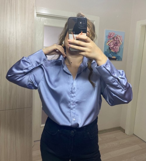 Premium Kalite Saten Gömlek - Lila