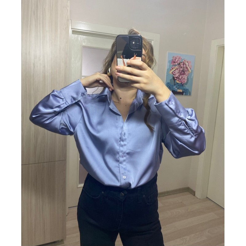 Premium Kalite Saten Gömlek - Lila