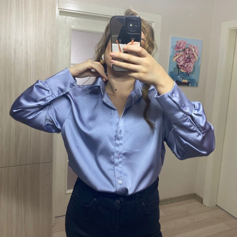 Premium Kalite Saten Gömlek - Lila