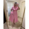 Gömlek Yaka Boydan Düğmeli Kemerli Elbise / Pembe