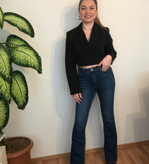 Tek Düğmeli Crop Ceket Siyah