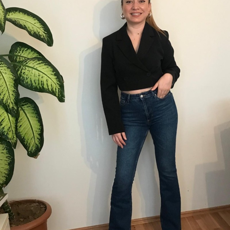 Tek Düğmeli Crop Ceket Siyah