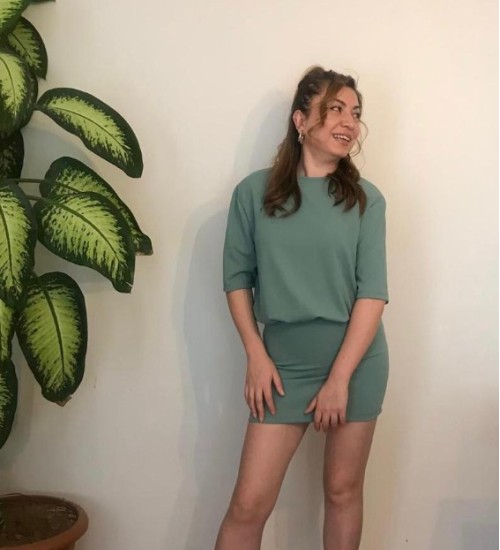 Vatkalı Penye Elbise - Yeşil