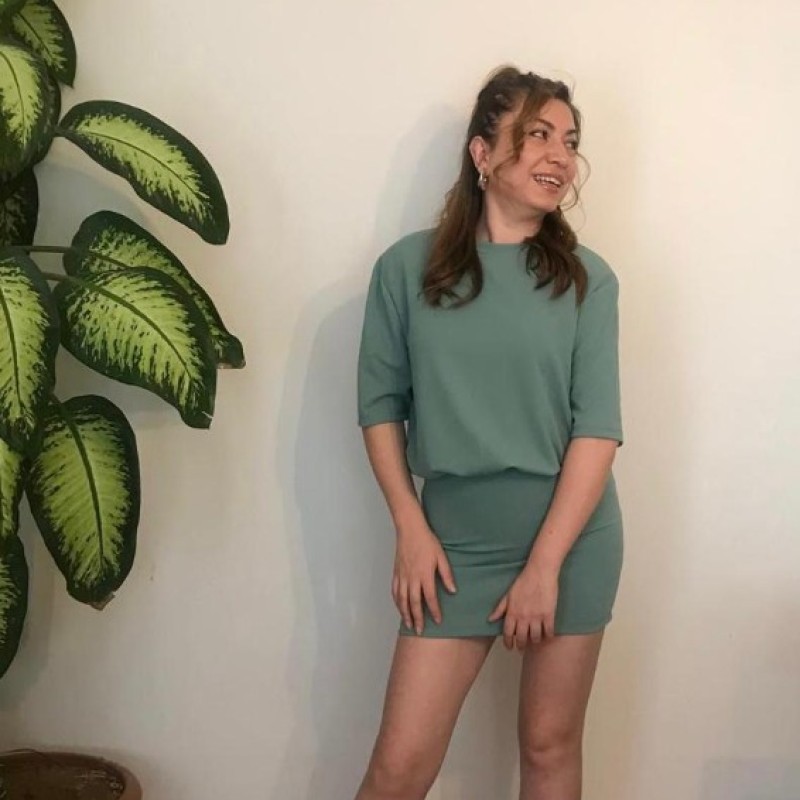 Vatkalı Penye Elbise - Yeşil