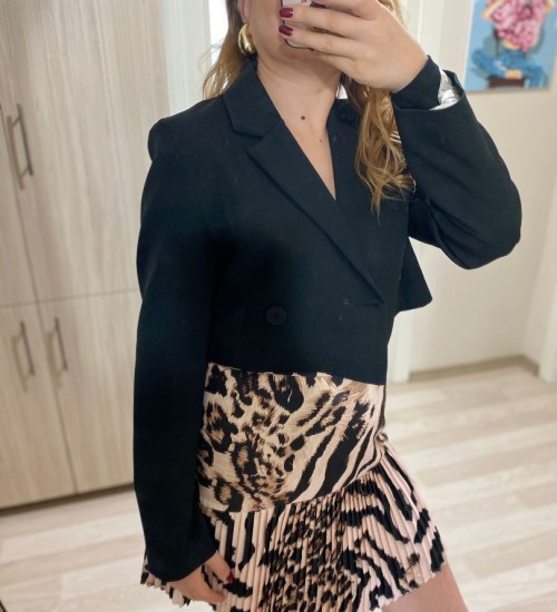 PİLELİ LEOPAR MİNİ ETEK