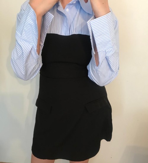 GARNİLİ ÇİZGİLİ MİNİ GÖMLEK ELBİSE