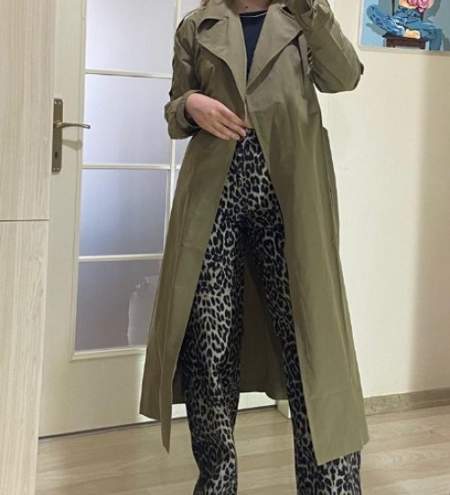 ASTARSIZ BELİ KUŞAKLI/DÜĞMELİ TRENÇKOT -HAKİ