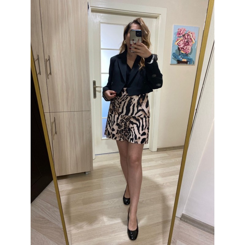 PİLELİ LEOPAR MİNİ ETEK