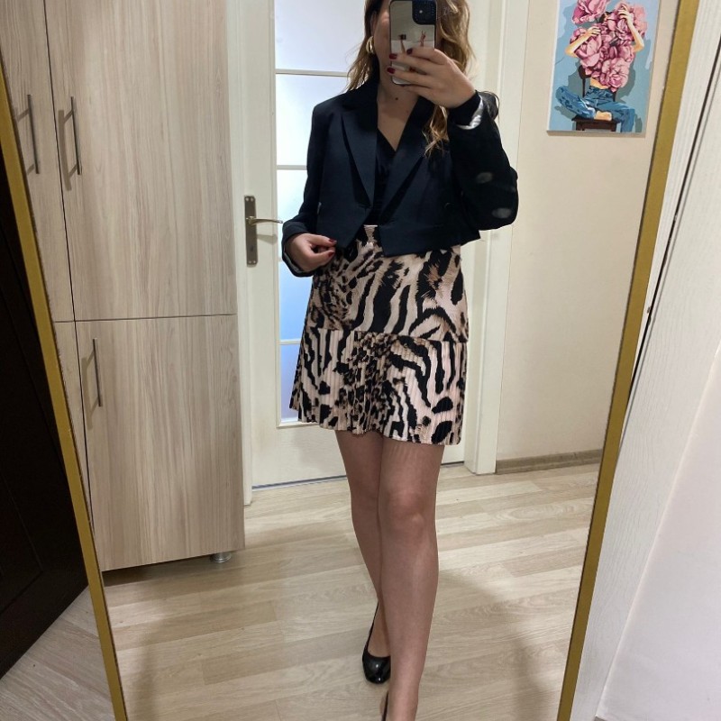 PİLELİ LEOPAR MİNİ ETEK