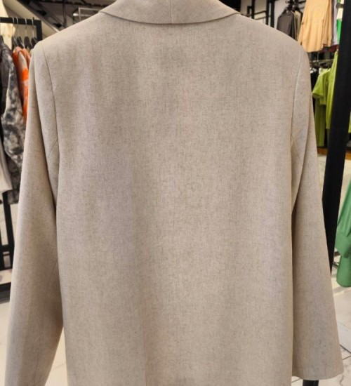 Kruvaze Yaka Keten Ceket - Krem 