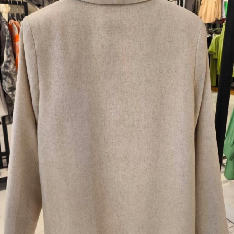 Kruvaze Yaka Keten Ceket - Krem 