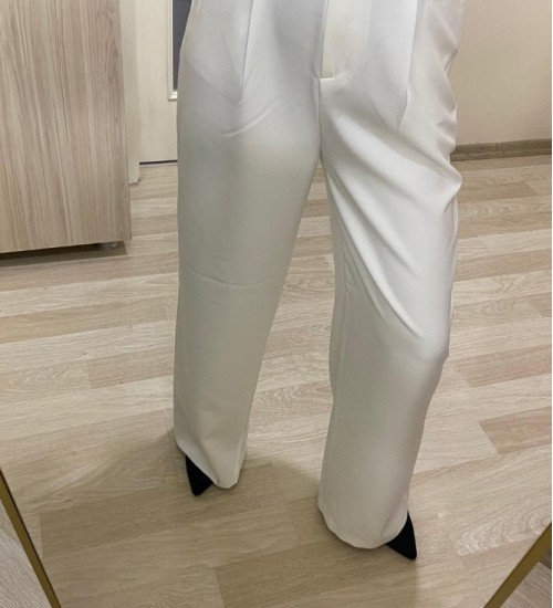 Beyaz Tek Pile Detay Palazzo Pantolon