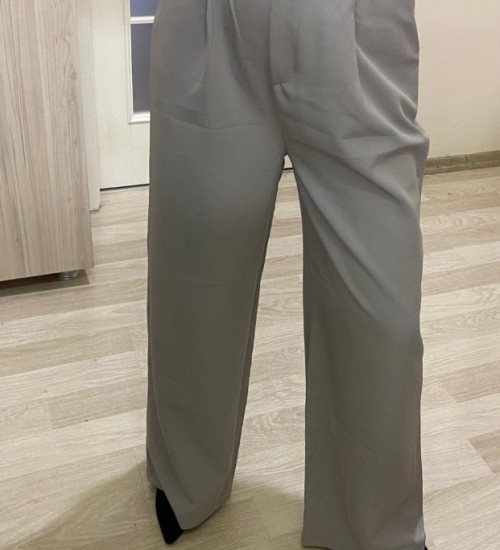 Gri Tek Pile Detay Palazzo Pantolon