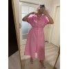 Gömlek Yaka Boydan Düğmeli Kemerli Elbise / Pembe