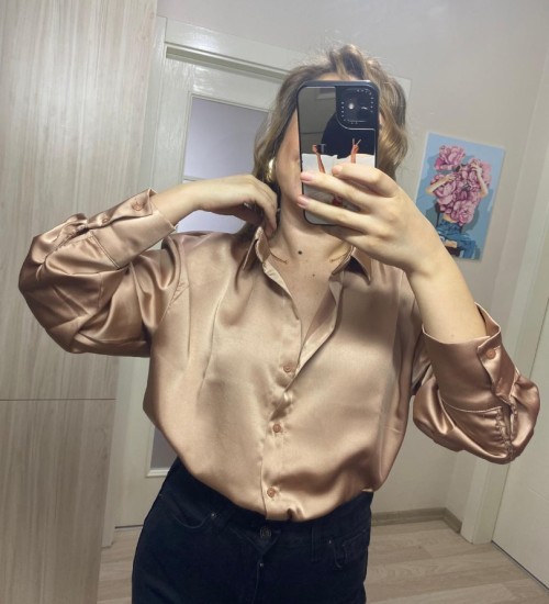 Premium Kalite Saten Gömlek - Vizon