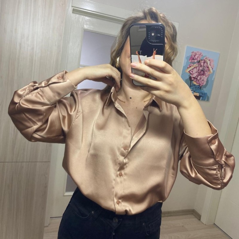 Premium Kalite Saten Gömlek - Vizon 