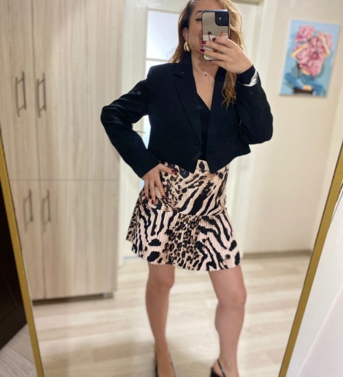 PİLELİ LEOPAR MİNİ ETEK