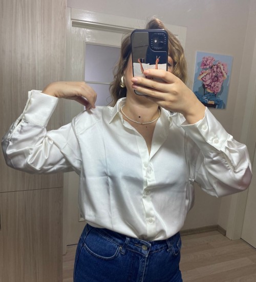 Premium Kalite Saten Gömlek - Beyaz