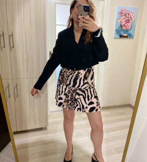 PİLELİ LEOPAR MİNİ ETEK