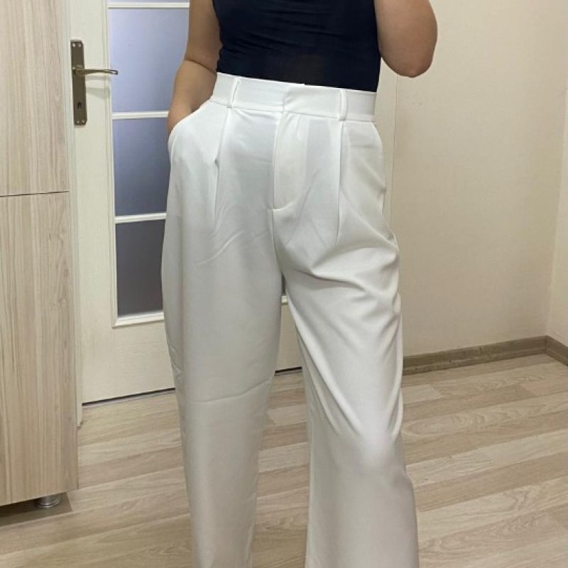 Beyaz Tek Pile Detay Palazzo Pantolon