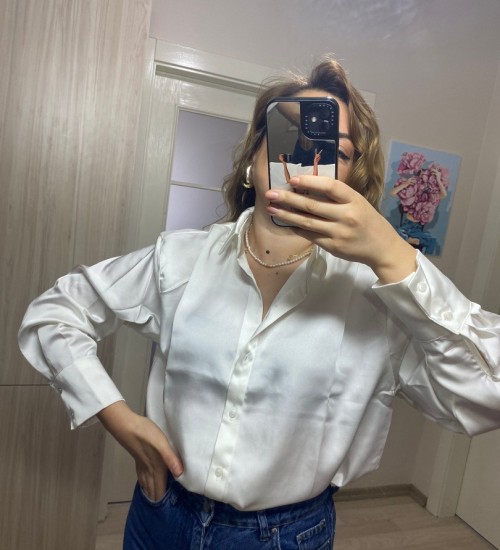 Premium Kalite Saten Gömlek - Beyaz