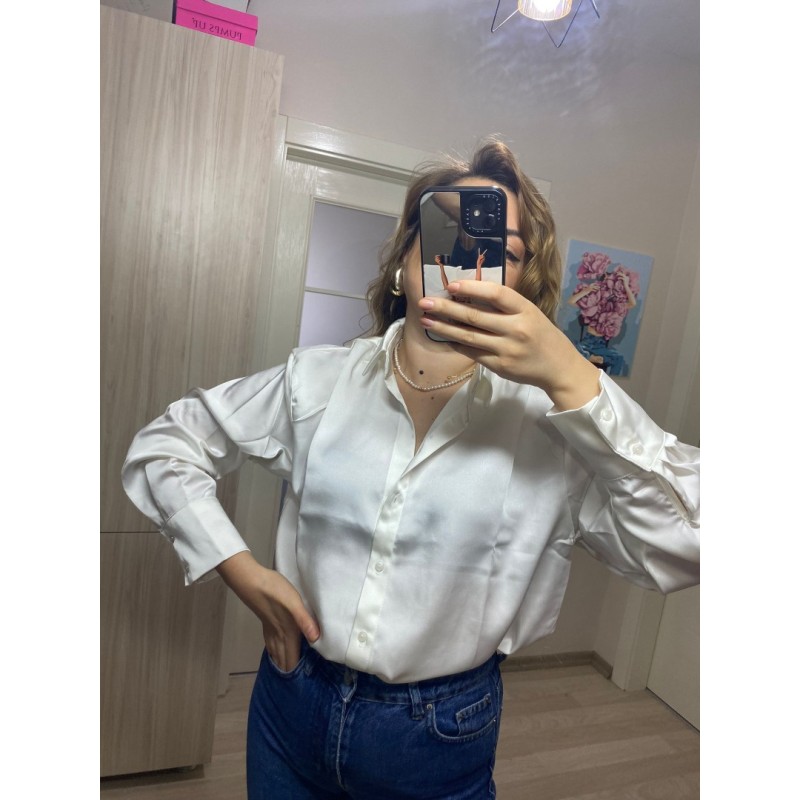 Premium Kalite Saten Gömlek - Beyaz
