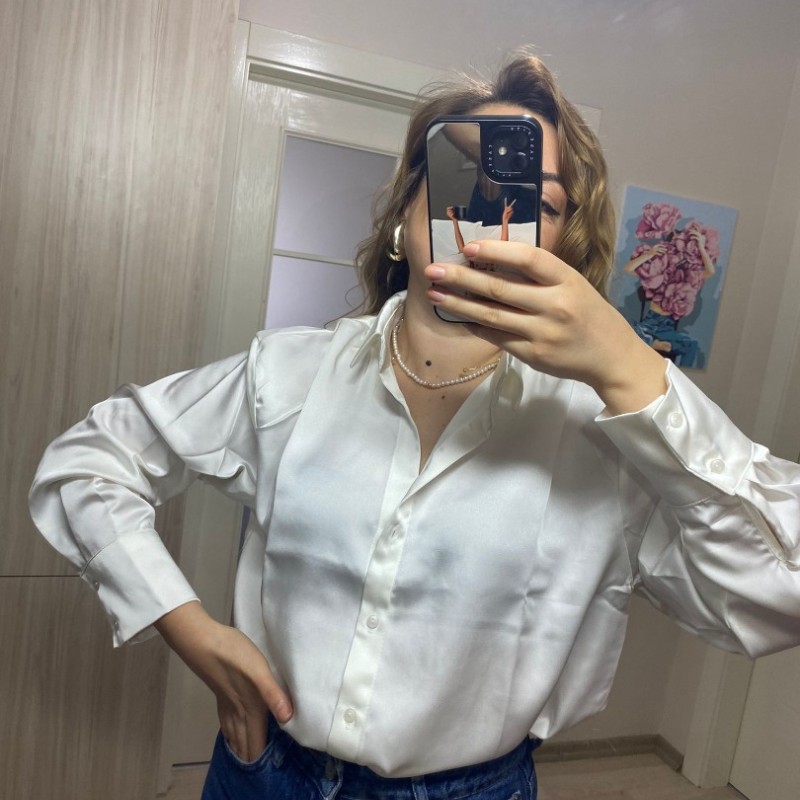 Premium Kalite Saten Gömlek - Beyaz