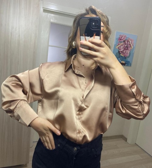 Premium Kalite Saten Gömlek - Vizon