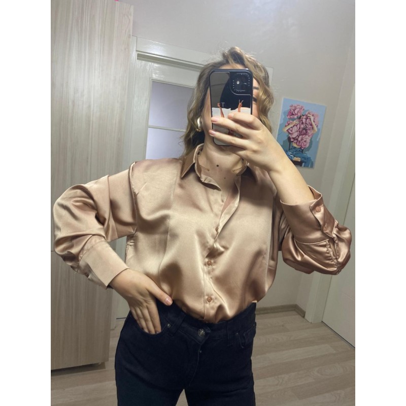 Premium Kalite Saten Gömlek - Vizon 