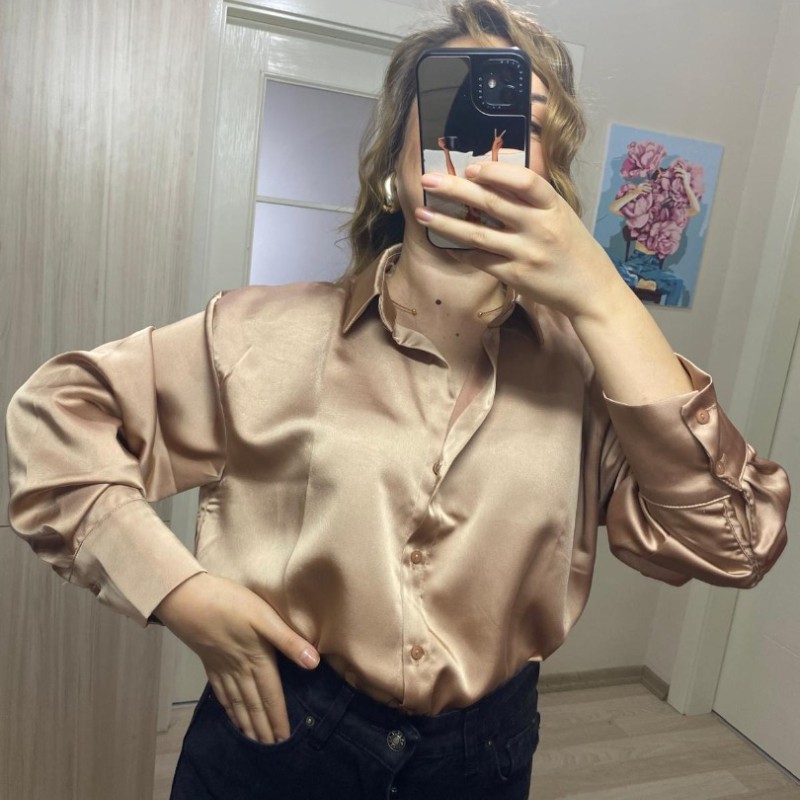 Premium Kalite Saten Gömlek - Vizon 