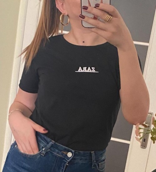 BİSİKLET YAKA ZARA YAZILI T-SHİRT- SİYAH