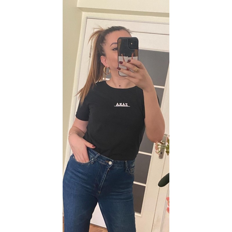 BİSİKLET YAKA ZARA YAZILI T-SHİRT- SİYAH