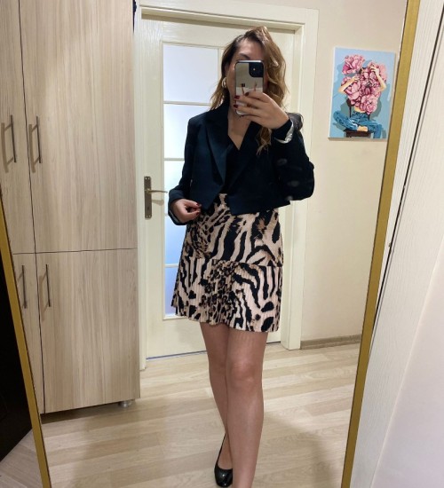 PİLELİ LEOPAR MİNİ ETEK