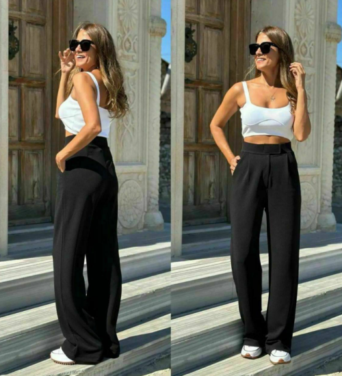 BEL DETAYI CIRT CIRTLI BORU PAÇA PANTOLON-SİYAH