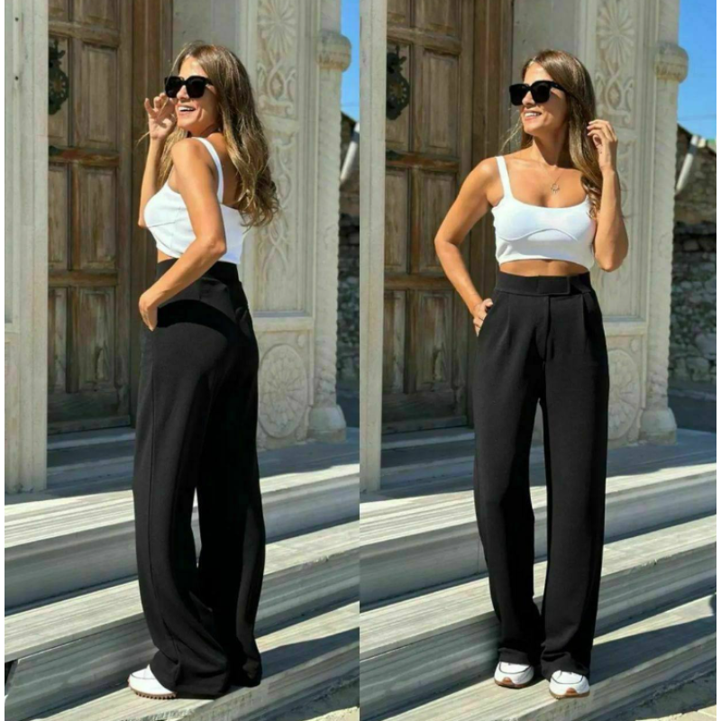 BEL DETAYI CIRT CIRTLI BORU PAÇA PANTOLON-SİYAH