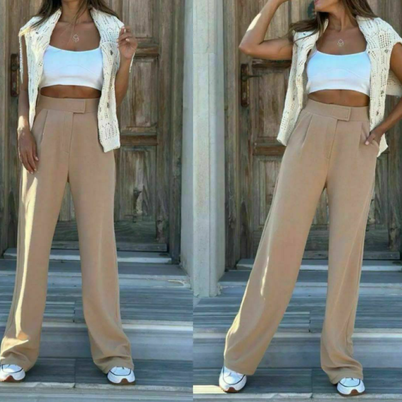 BEL DETAYI CIRT CIRTLI BORU PAÇA PANTOLON-KREM