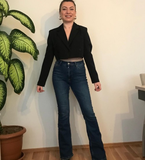 Tek Düğmeli Crop Ceket Siyah