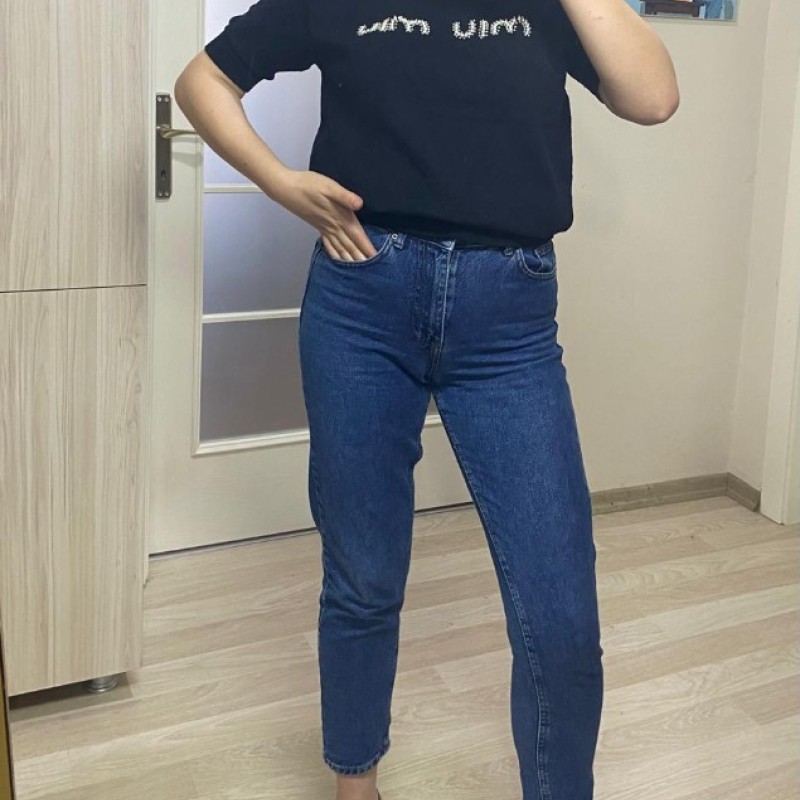 İNCİ İŞLEME YAZLIK TRİKO T-SHİRT SİYAH