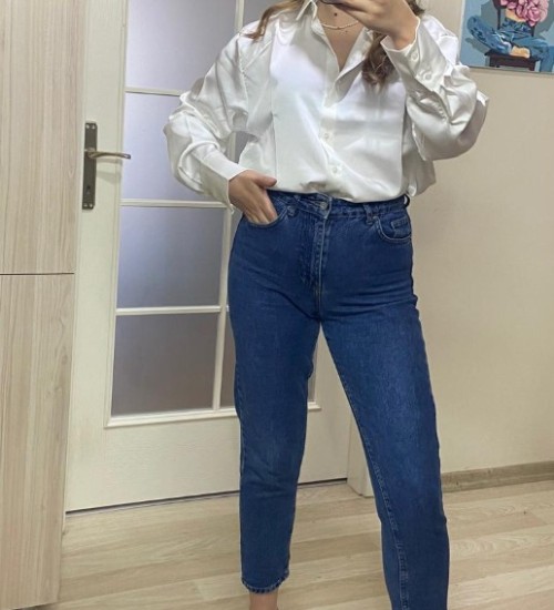 Premium Kalite Saten Gömlek - Beyaz