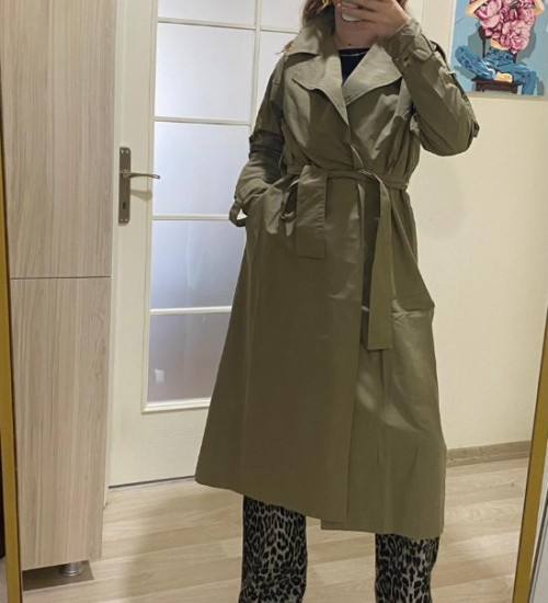 ASTARSIZ BELİ KUŞAKLI/DÜĞMELİ TRENÇKOT -HAKİ