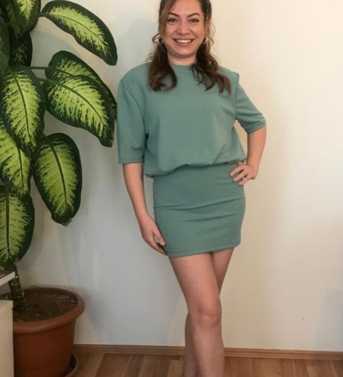 Vatkalı Penye Elbise - Yeşil