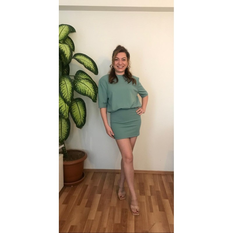 Vatkalı Penye Elbise - Yeşil