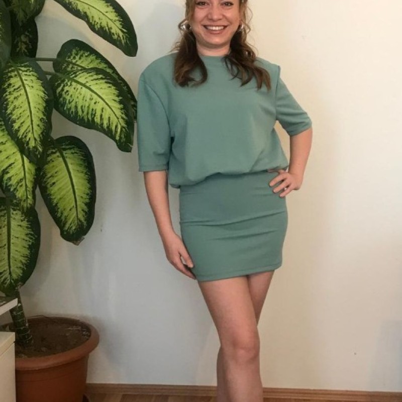 Vatkalı Penye Elbise - Yeşil