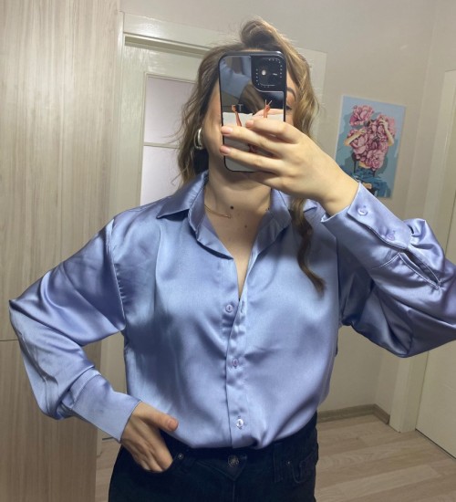 Premium Kalite Saten Gömlek - Lila